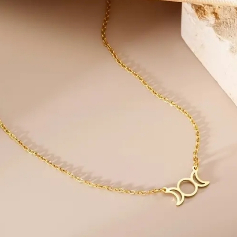 NEW! 14K Gold Plated Celestial Gold Triple Moon Necklace